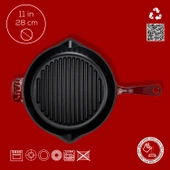 Lava Döküm Yuvarlak Izgara Tava Döküm Demir Yekpare Saplı Çap(Ø)28cm.Bordo thumbnail 4