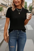 Kadın Kısa Kollu Yaka Detay Triko Bluz thumbnail 7