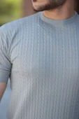 Erkek Bisiklet Yaka örgü Desenli Kısa örme Triko Kısa Kollu T-shirt - 3