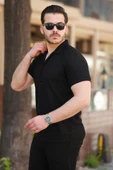 Erkek Ottoman Kumaş Apaj Yaka Kısa Kollu Gömlek - 2