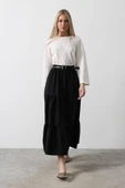 Pamuklu Beli Lastikli Etek - Siyah thumbnail 3