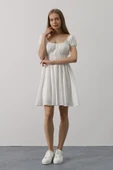 Beli Korseli Mini Elbise - Beyaz thumbnail 7