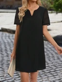 Kadın Kısa Kollu V Yakalı Kısa Janjan Krep Elbise thumbnail 3