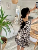 Kadın Kolsuz Sırttan Bağlamalı Fırfırlı Leopar Desenli Süprem Elbise thumbnail 12