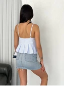 Askılı Dekolte Deraylı Crop - Açık Mavi - 4