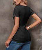 Kadın Kısa Kollu Fermuarlı Cep Detay Kaşkorse Bluz thumbnail 5