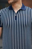 Erkek çizgili Fermuar Yakalı Kısa Kollu Tişört thumbnail 3