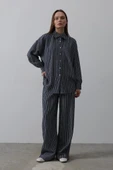 Çizgili Cep Detaylı Oversize Takım - Lacivert - 2