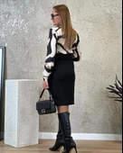 Kadın Uzun Kollu Yakalı üst Dalgıç Eteği Krep Kemerli Elbise thumbnail 4