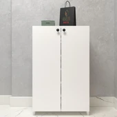Kenzlife kapaklı ayakkabılık bosnevi mat beyaz suntalam 095*080*30 yimidört çift ayakkabı kapasitesi arkalıksız - 1