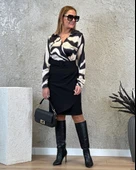 Kadın Uzun Kollu Yakalı üst Dalgıç Eteği Krep Kemerli Elbise thumbnail 2