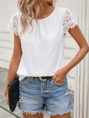 Kadın Kısa Dantel Kollu Bisiklet Yaka Sandy Bluz thumbnail 1