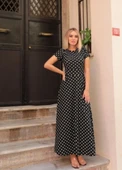 Kadın Kısa Kollu Bisiklet Yaka Puantiyeli Maksi örme Krep Elbise thumbnail 3