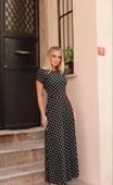 Kadın Kısa Kollu Bisiklet Yaka Puantiyeli Maksi örme Krep Elbise thumbnail 5