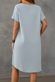 Kadın Kısa Kollu Kayık Yaka Bürümcük Elbise thumbnail 2