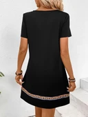 Kadın Kısa Kollu V Yakalı Etnik Desen şerit Detaylı Viskon Elbise thumbnail 4