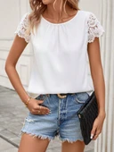 Kadın Kısa Dantel Kollu Bisiklet Yaka Sandy Bluz thumbnail 4