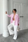 YAKA VE MANŞET BEYAZBOYFRİEND ÇİZGİLİPOPLİN GÖMLEK - Pembe thumbnail 1