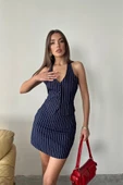 Lacivert Çizgili Yelek Ve Etek Takım - 8