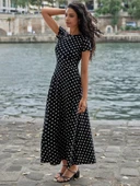 Kadın Kısa Kollu Bisiklet Yaka Puantiyeli Maksi örme Krep Elbise thumbnail 9