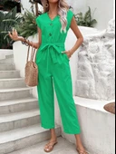 Keten Tek Sıra Düğmeli Kolsuz Tulum thumbnail 2