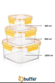 BUFFER® 3'lü Pratik Silikon Contalı Sızdırmaz Kapaklı Sağlam İstiflenebilir Saklama Kapları - 7