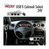 Carub Çakmak Soketi 24V Kablolu 3lü + Usb'li thumbnail 2