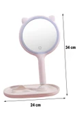 BUFFER® Kedi Kulaklı Telefon Standlı Yuvarlak Dokunmatik Led Ayarlı Masa Üstü Makyaj Aynası thumbnail 8