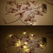 BUFFER® Bakır Renkli Led Işıklı Fotoğraf Asma Işık Süsleme Mandalları thumbnail 3