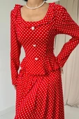 Kırmızı Puantiye Desenli Volanlı Elbise thumbnail 2