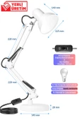 Akrobat Masa Lambası Yaylı Metal 360° Ayarlanabilir Çalışma Okuma Lambası Beyaz - 4