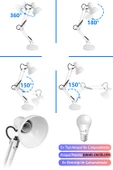 Akrobat Masa Lambası Yaylı Metal 360° Ayarlanabilir Çalışma Okuma Lambası Beyaz - 5