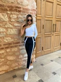 Kadın Yan çift şerit Detaylı Toparlayıcı Egzersiz Dalgıç Tayt - 13