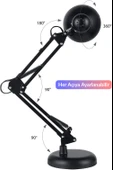 Akrobat Masa Lambası Yaylı Metal 360° Ayarlanabilir Çalışma Okuma Lambası Siyah thumbnail 5