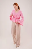 Ön Bağlamalı Volan Kol Pembe Bluz - 3