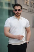 Erkek Kısa Kollu çizgi Desenli örme Kumaş Tshirt - 2