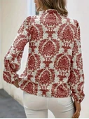 Kadın Uzun Kollu V Yakalı Desenli önü Düğmeli Ithal Keten Bluz thumbnail 2