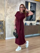 Kadın Kısa Kollu Bisiklet Yaka Yandan Bağlamalı Viskon Iki Iplik Elbise thumbnail 1