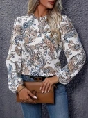 Kadın Uzun Kollu Yarı Balıkçı Yaka Desenli Süprem Bluz thumbnail 6