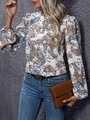 Kadın Uzun Kollu Yarı Balıkçı Yaka Desenli Süprem Bluz thumbnail 2
