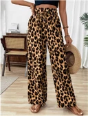 Kadın Süprem Kumaş Beli Lastikli Leopar Desen Pantolon thumbnail 8