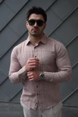 Erkek Pamuklu Keten Kumaş Gömlek - 6