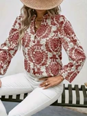 Kadın Uzun Kollu V Yakalı Desenli önü Düğmeli Ithal Keten Bluz thumbnail 1