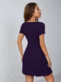 Kadın Kısa Kollu Derin Büzgülü V Yakalı Viskon Elbise thumbnail 5