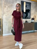 Kadın Kısa Kollu Bisiklet Yaka Yandan Bağlamalı Viskon Iki Iplik Elbise thumbnail 5