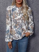 Kadın Uzun Kollu Yarı Balıkçı Yaka Desenli Süprem Bluz thumbnail 3