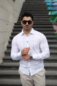 Erkek Pamuklu Keten Kumaş Gömlek - 12