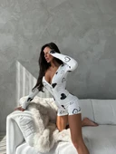 Kadın Dijital Baskılı Kumaş Düğme Detaylı Mini Tulum - 3