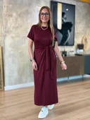 Kadın Kısa Kollu Bisiklet Yaka Yandan Bağlamalı Viskon Iki Iplik Elbise thumbnail 3