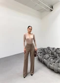 230 Gr Poly Viscose Lycra Metal Düğme Palazzo Pantolon - 4